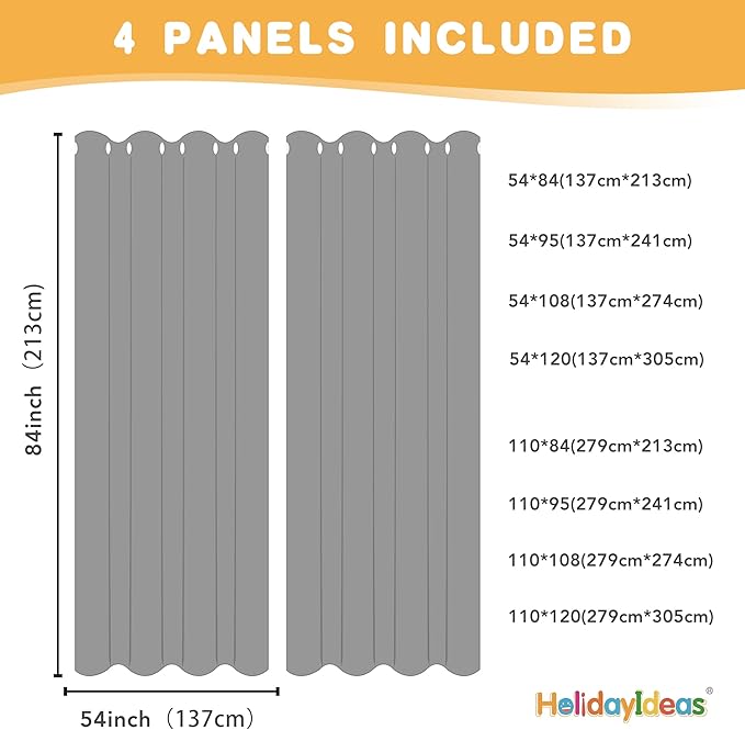 HolidayIdeas Outdoor Curtains for Patio Waterproof, 4 Panels - 54 x 108 Inch - Privacy Protection & Light Filtering Curtains Silver Grommet Outside Curtains for Porch, Gazebo, Pergola, Backyard