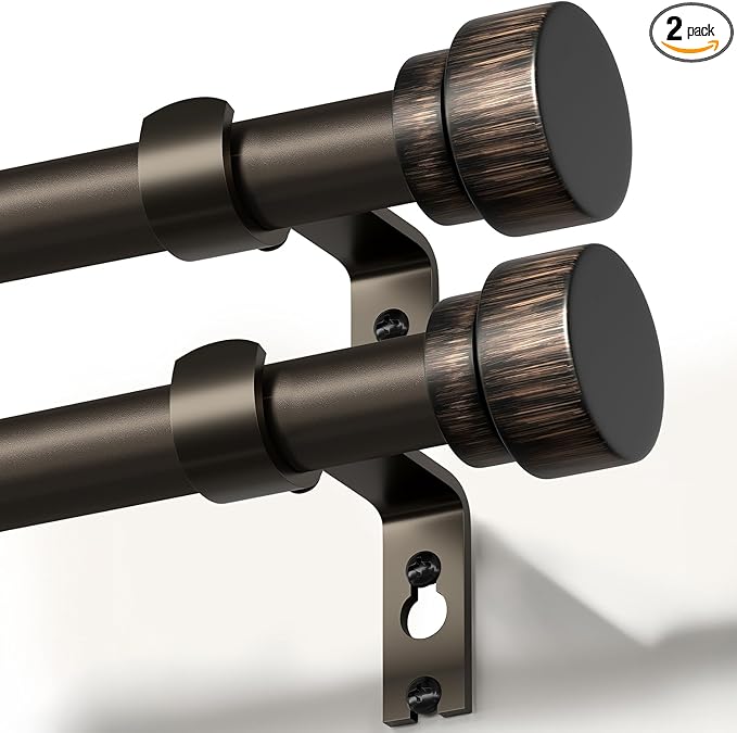 2 Pack Modern Antique Brown Bronze Curtain Rods for Windows 66 to 120 Inches Adjustable Heavy Duty 1" Diameter Window Rod with Decorative Finials for Outdoor Farmhouse Bedroom Kitchen Living Room