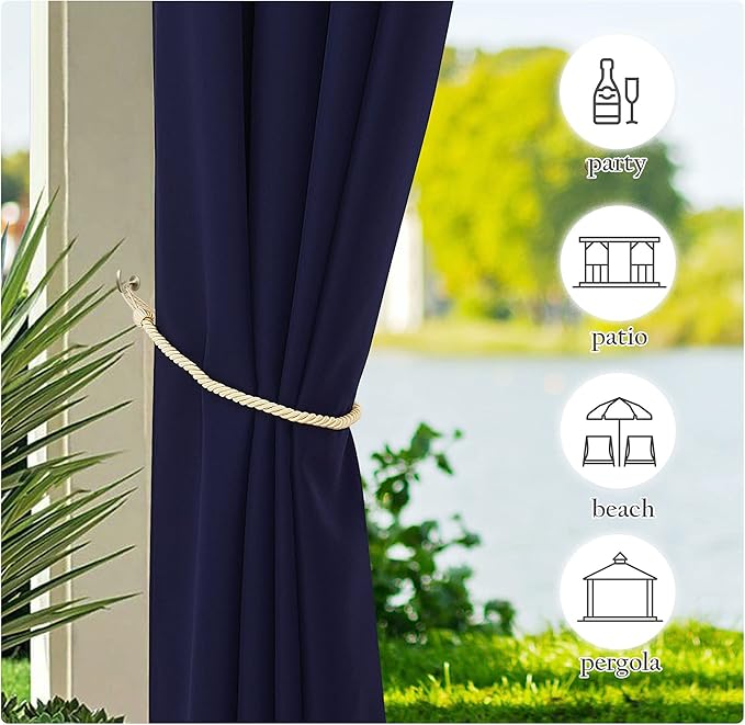 NICETOWN 2 Panels Outdoor Curtains for Patio Waterproof, Thermal Insulated Tab Top Cabana & Porch Indoor Outdoor Drapes Extra Long for Keeping Privacy & Warm (W55 x L108, Dark Blue)