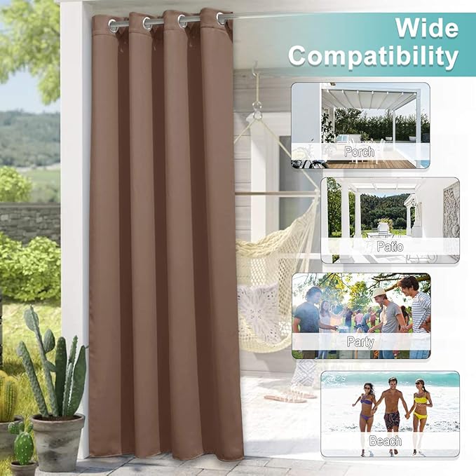NICETOWN Bedroom Curtain 84 inches Long, Thermal Insulated Light Blocking Rustproof Grommet Blackout Indoor/Outdoor Patio Shades for Living Room/Cottage, 1 Panel, W52 by L84, Tan