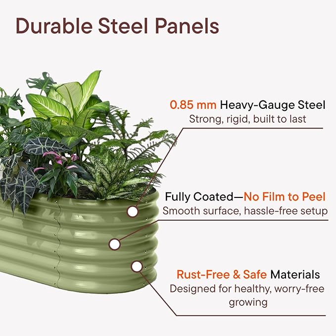 6-Pack Galvanized Raised Garden Bed 8x4x1.5 | 10x2x1.5 ft, 18" Tall Metal Planter Boxes Outdoor for Vegetable Herbs, Modular Raised Flower Bed for Gardening with Zn-Al-Mg Coated - Sand Beige