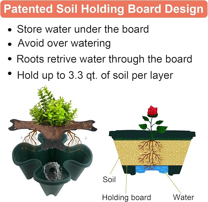 GameXcel Vertical Planter, 6 Tier Stackable Strawberry Planter with Garden Tool Set, Movable Indoor/Outdoor Garden Herb Pot for Growing Vegetables and Succulents, Green