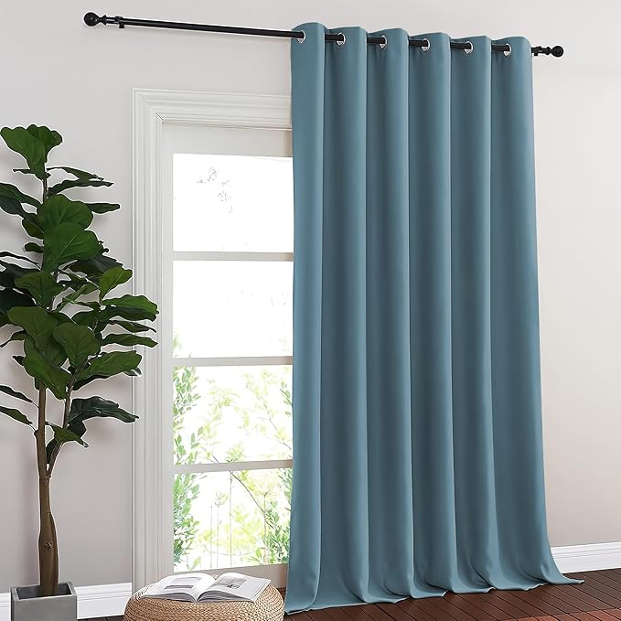 NICETOWN Blackout Room Divider Curtains for Sliding Glass Doors 102 Inches Long 1 Panel, Extra Wide Curtains for Doorway Patio Bedroom Living Room (Smoky Blue, 80Wx102L, 1 Panel)