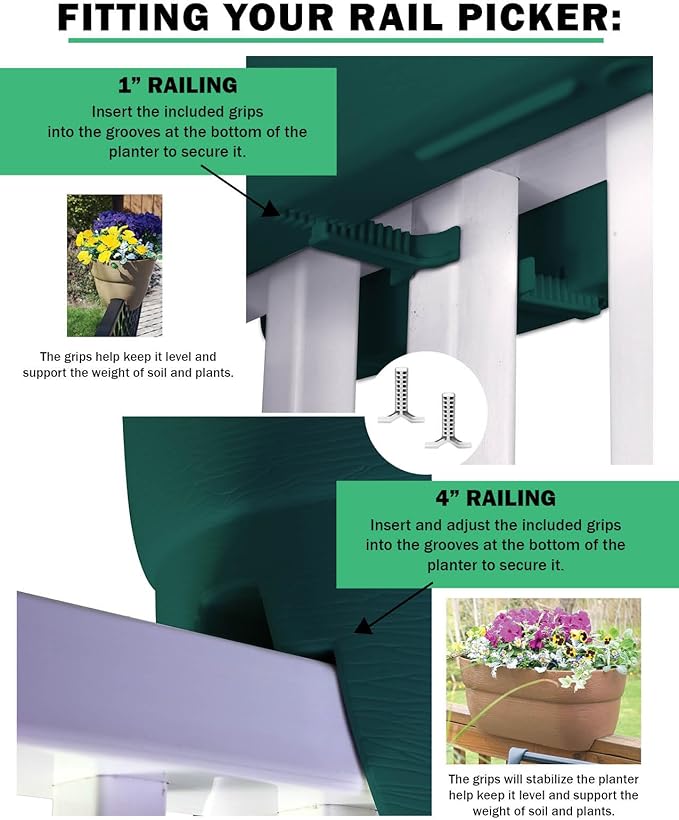 Emsco Group Bloomers Railing Planter with Drainage Holes- 24” W - Slate, Plastic