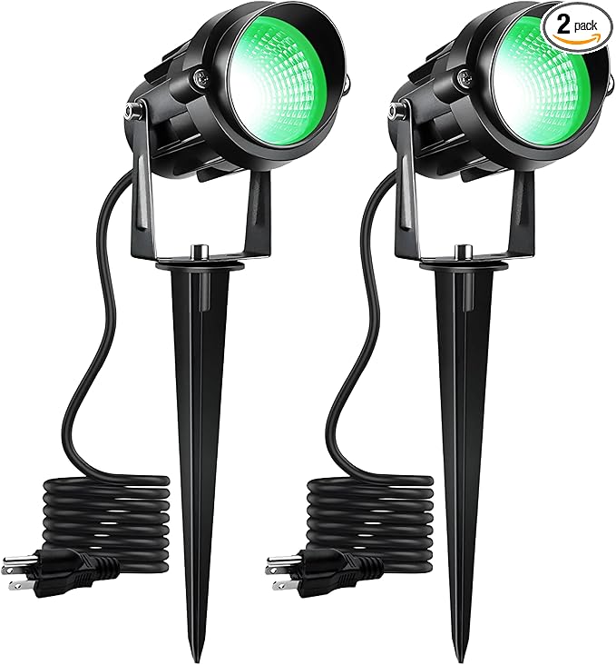 Halloween Christmas Outdoor Spotlights Green Landscape Lights Outdoor Spotlight,2 Pack 110v Plug-in Outdoor Waterproof Green Halloween Christmas Spotlights for Garden Pathway Tree Yard