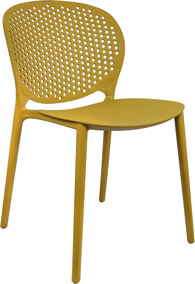 2xhome Set of 3 Patio Dining Chairs | Modern Stackable Outdoor Pool Side Chair | Weather Resistant Plastic for Yard, Porch, Balcony, Kitchen, Yellow