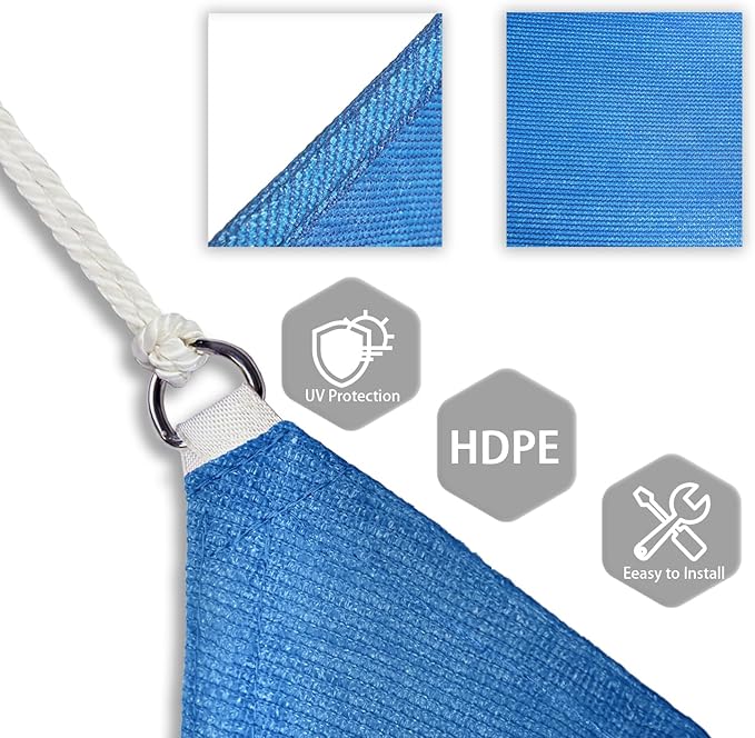 Patio Paradise 18' x 18' x 18' Sun Shade Sail Triangle Canopy Shade Cloth Fabric Sunlight Block Patio Pergola Cover HDPE Deck Awning for Outdoor Backyard Roof Shading, Blue