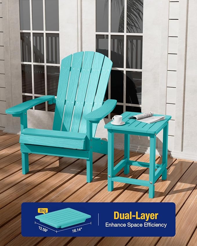 YEFU Outdoor Side Table for Patio: 16" HIPS Weather - Resistant Adirondack Tables - Waterproof Small Square End Tables for Backyard Living Room Bedroom - Indoor Outdoor Durable Table Aruba