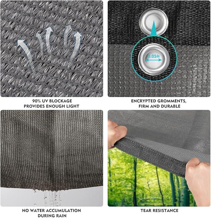 90% Shade Cloth Sun Shade Fabric for Patio Garden Pergola Shade Cover Canopy with Gromments (Grey, 8X10 FT)