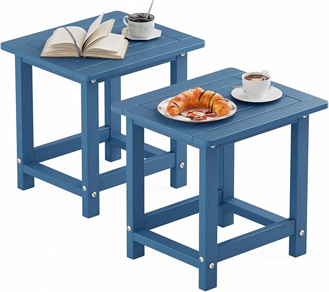 YEFU Outdoor Side Table for Patio: 16" HIPS Weather - Resistant Adirondack Tables Set of 2 - Small Square End Tables for Backyard Pool Porch Balcony - Indoor Outdoor Durable Table Navy Blue