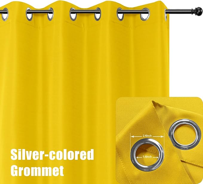BONZER Outdoor Curtains for Patio Water Resistant Heavy Privacy Light Filtering Grommet Outside Curtains for Porch, Pergola, Gazebo, 1 Panel, 54W x 95L inch, Yellow