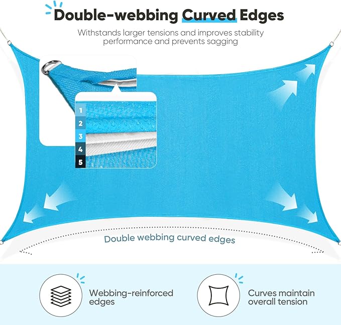 Quictent 20x16ft Rectangular Sun Shade Sail 185G HDPE Canopy 98% UV Block Outdoor Patio Garden Commercial Deck with Hardware Kit (Turquoise)