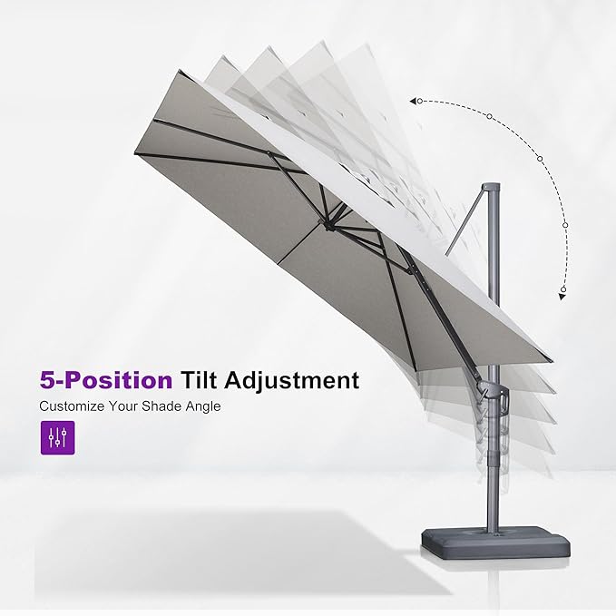 PURPLE LEAF 8 FT Outdoor Umbrella with Base Patio Cantilever Aluminum Umbrella with 3 Years Fade Resistance Recycled Fabric Offset Square with 360-degree Rotation for Deck Garden, Pebble Grey