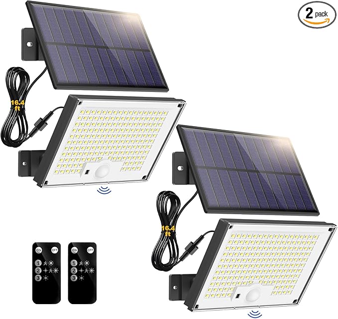 Solar Lights for Outside, 172LED 3Modes Split Motion Sensor Outdoor Lights with Remote Control, Solar Lights Outdoor Waterproof IP65, Outdoor Solar Lights for Yard,Patio,Garden,Garage, 2 Pack