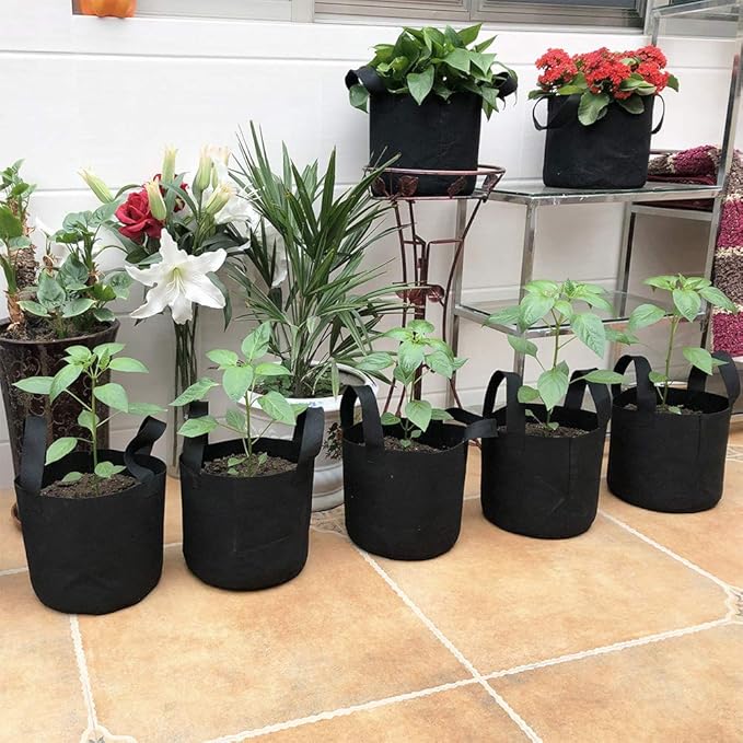 JERIA 12-Pack 10 Gallon Grow Bags, 300G Thickened Nonwoven Garden Pots,Heavy Duty Fabric Pots with Reinforced Handles