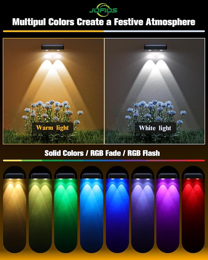 Solar Fence Lights 16 Pack, 50 Lumens Outdoor Solar Lights with 12 Modes RGB Color Glow LED，Waterproof, Solar Lights for Patio, Backyard, Deck, Fence, Railing(White Shell)