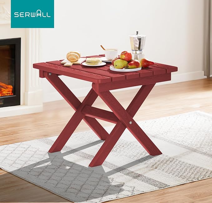 SERWALL Folding Outdoor Side Table Set of 4, Small Adirondack Side Table, Red