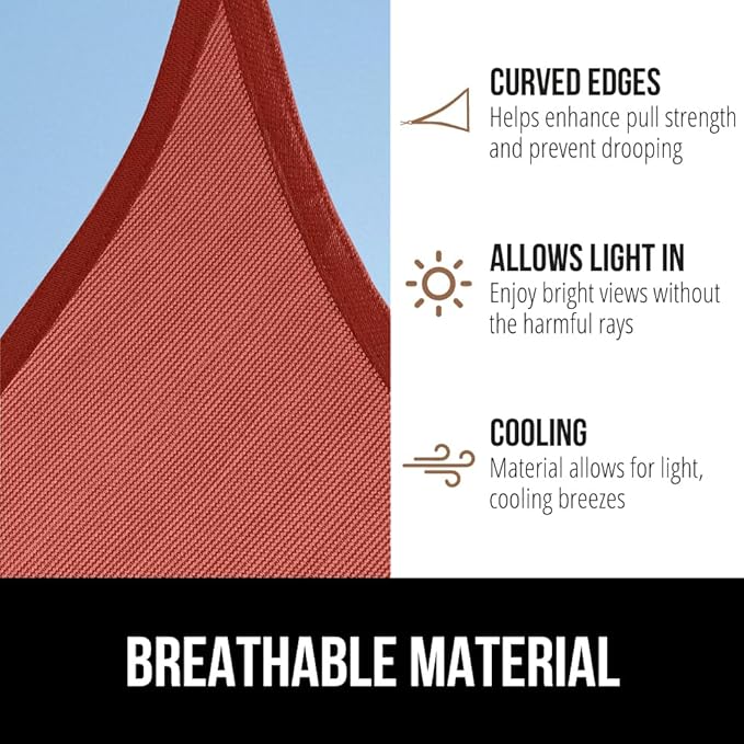 GORILLA GRIP Heavy Duty Sun Shade, UV Protection Fade Tear and Rust Resistant Rectangle Sunshade Canopy, Curved Edges Blocks Sunlight, Breathable Sail, Outdoor Patio, Lawn Garden 12x12 FT Terra