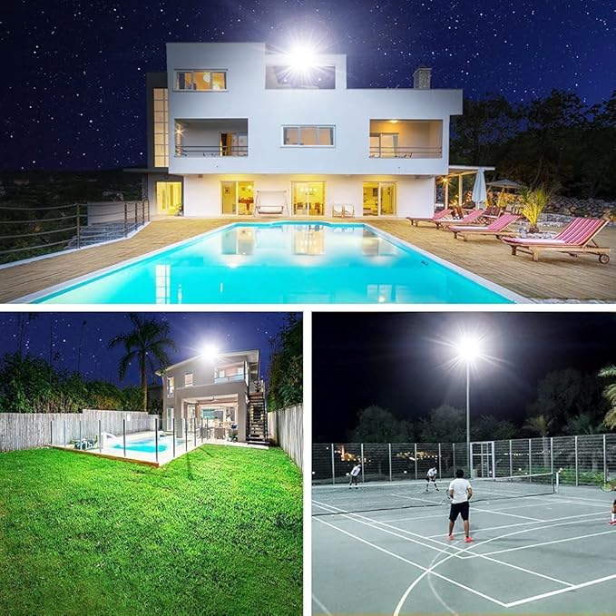 3 Pack 150W LED Flood Light Outdoor,Super Bright Exterior Security Light with Plug,IP66 Waterproof Flood Light, 15500LM 5000K Daylight White Floodlight for Yard, Garden,Basketball Court, Arena