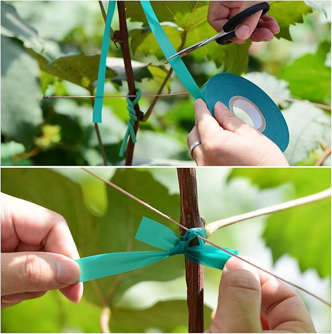 2 Pcs 150 Feet x 1/2" Wide Stretch Tie Tape Green Plant Garden Tie, Garden Vinyl Stake for Branches, Climbing Planters, Flowers