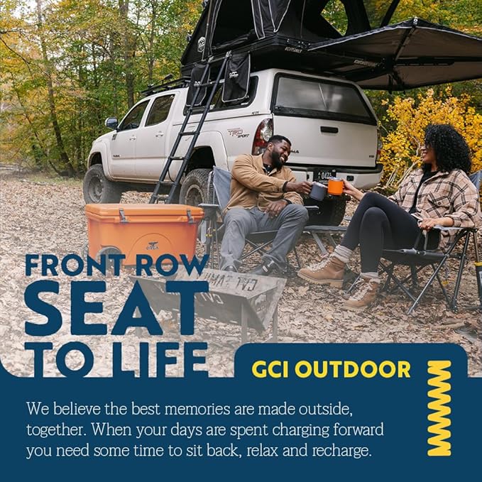 GCI Outdoor Kickback Rocker Camping Chair | Portable Folding Rocking Chair with Durable Armrests, Drink Holder & Relaxed Lowered Seat for Comfort — Red