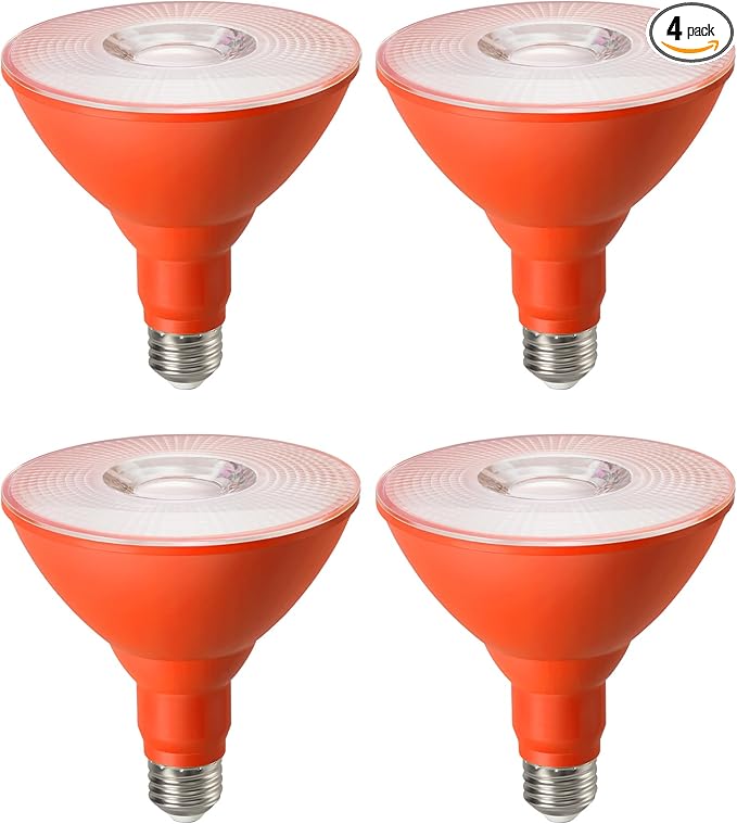EDISHINE PAR38 Orange LED Flood Light Bulbs Outdoor, Dimmable LED Light Bulb, 18W(120W Equivalent), Outdoor Weatherproof Light Bulb for Party, E26 Base, 4 Pack