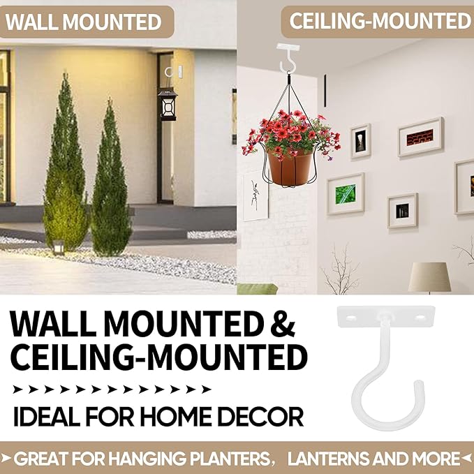 Ceiling Hooks for Hanging Plants 4pack 2.5inch Wall Mount Plant Hooks Meatl Plant Hanger Indoor for Hanging Lanterns, Bird Feeder, Flower Basket, Home Decor Indoor & Outdoor (White)