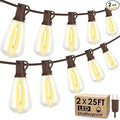 50FT(2x25FT) Outdoor String Lights, Patio Lights with 20+2 LED Dimmable Waterproof ST38 Vintage Shatterproof Bulb for Bistro Cafe Fence, Brown