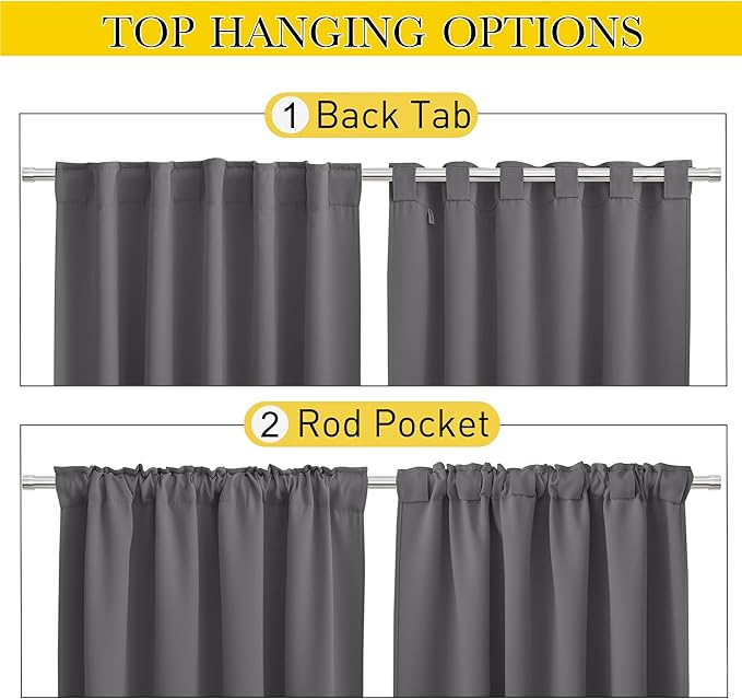 NICETOWN 2 Panels Outdoor Curtains Waterproof Pocket & Back Tab on Top & Bottom, Thermal Insulated Windproof Sun Blocking Outside Privacy Drapes for Patio with Fixed Rope, W84 x L95, Grey