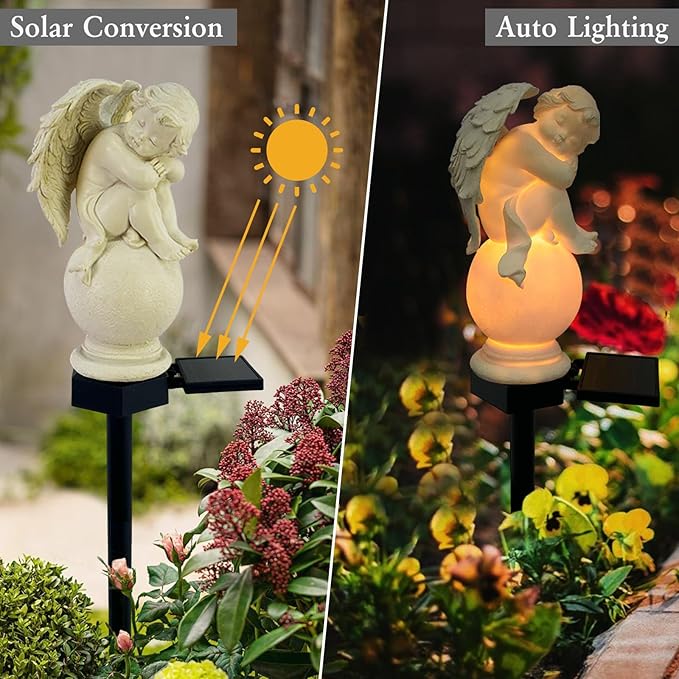 Solar Garden Angel Lights, Waterproof Outdoor Garden Angels Statue Decorations Angels Solar Lights for Cemetery Gravesite Grave Outside Yard Patio Lawn Porch (Sleeping Angel)