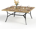 PHI VILLA Large Outdoor Patio Table for 8 Person, 60" Square Metal Steel Slat Table with 1.57"-1.9" Adjustable Umbrella Hole, Weather-Resistant Outdoor Dining Table for Deck Backyards, Brown