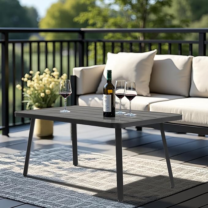 VINGLI Small Steel Outdoor Patio Coffee Table, Weather Resistant Metal Outdoor Large Side Table for Patio Balcony Porch and Living Room, Rectangle, Black (Rectangle)