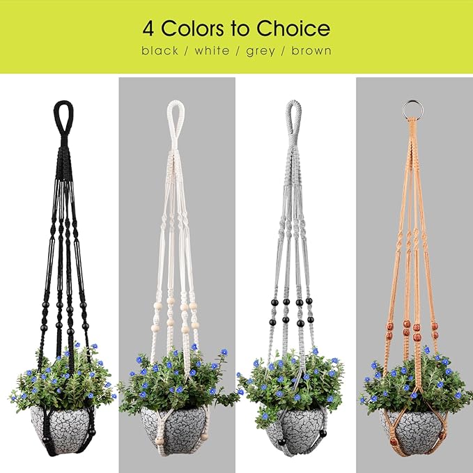 RIFNY Macrame Plant Hanger for 5 to 10 Inch Plant Pots, 35 Inch Woven Rope Hanger Kits with Hooks and Wood Beads, Hanging Planter Basket for Indoor Boho Home Decor (Black, 2 Pack)