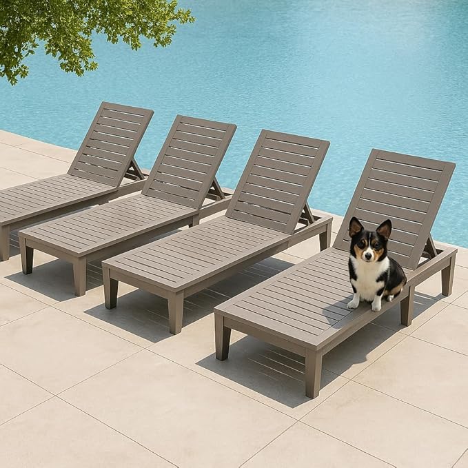 Outdoor Chaise Lounge Set of 4,Lightweight Patio Chairs,Waterproof Sun Loungers Chair Outdoor,5-Positions Adjustable Pool Lounge Chair for Garden Beach Patio Poolside Lawn and Deck,Striped Grey