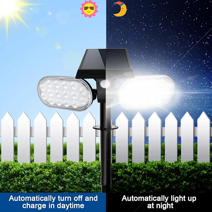 EMANER Motion Lights Solar Powered, Outdoor Solar Flood Lights, Stay On or Motion On/Off, Dusk to Dawn Security Solar Light, Landscape Spotlights for Garden Backyard Path, 8-Pack