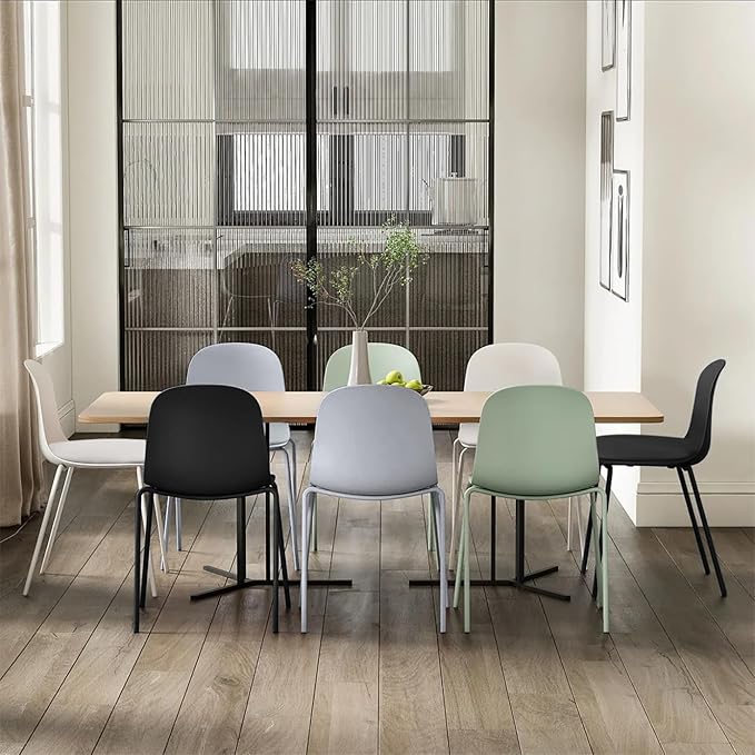 2xhome Modern Stackable Armless Dining Chair | Plastic Shell Seat with Metal Legs | Indoor or Outdoor Use | Home Kitchen Patio (2, Black, Padded Seat)