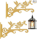 Elegant Bird Pattern Wall Hooks - 10/12/14 Inch Metal Plant Hangers for Indoor & Outdoor - Rust-Resistant Bracket for Plants, Feeders, Chimes, Lanterns (2, Gold, 10 inch)