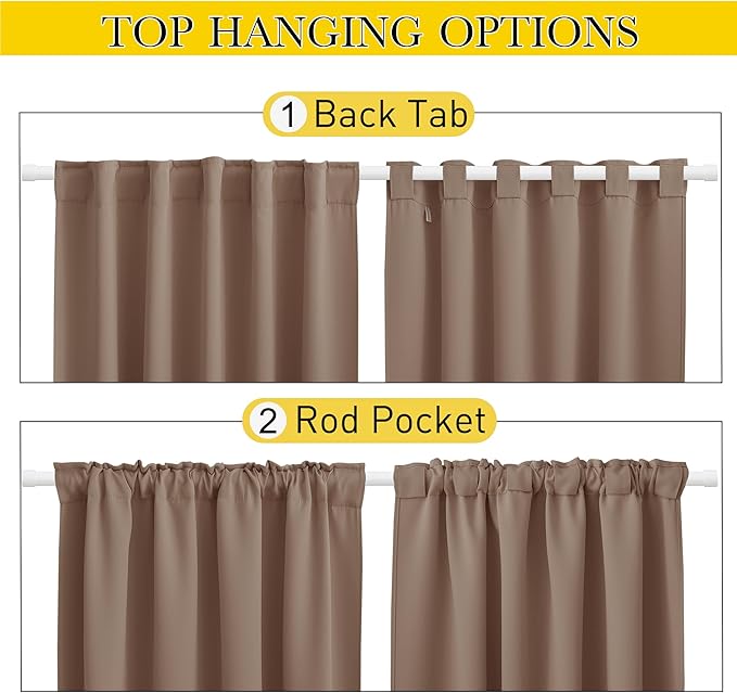 NICETOWN 2 Panels Outdoor Curtains for Patio Waterproof Top & Bottom Pocket & Back Tab, Blackout Outdoor Drapes with Rope for Fixed Windproof Keep Privacy & Warm for Porch, W52 x L95, Tan-Khaki