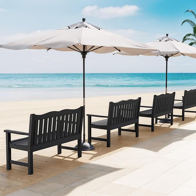 Stoog All-Weather Outdoor Bench & Chairs Set, 3-Piece Patio Furniture Set, Include 1 Garden Bench and 2 Garden Chairs, Never Rot or Fade, Black