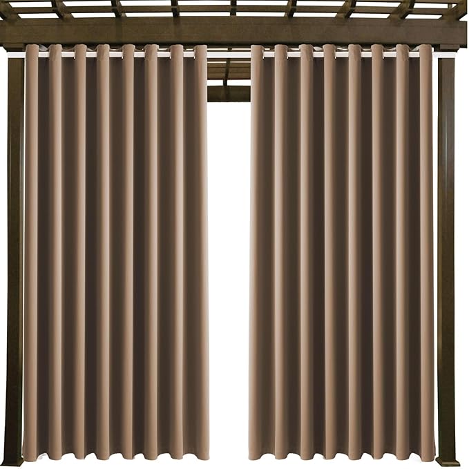 Waterproof Outdoor Curtain W105 x L108 - Grommet Top Sunlight Blocking Window Treatment Drapes Blackout Curtains for Home Bedroom Living Room Outdoor Patio Porch Pergola, Camel Brown, 2 Panels