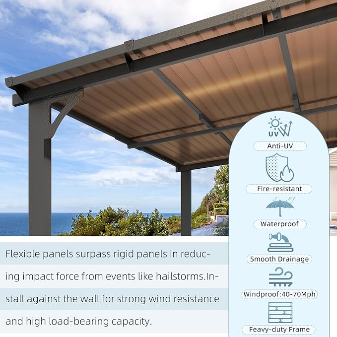 AECOJOY 8' x 5' Grill Gazebo Outdoor Pergola for Patio, 5x8 Lean to Hard Top Grill Gazebo Shelter Pergolas and Gazebos Clearance with Roof, Small Wall-Mounted Heavy Duty Awnings for Patio, Decks