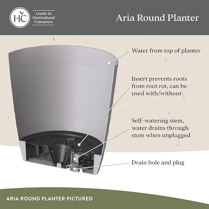 The HC Companies Aria Round Self-Watering Pot - Lightweight Plastic Planter for Herbs & More - Durable Plant Pots for Indoor Plants & Outdoor Plants (8" Glossy Black, Pack of 1)