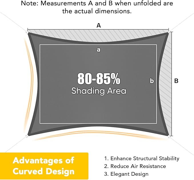 Artpuch Waterproof Sun Shade Sail, 12'x12' Dark Grey Rectangular, UV Resistant Rain Canopy, Curved Edges Shade Cloth for Outdoor Patio, Deck, Yard (Customizable)