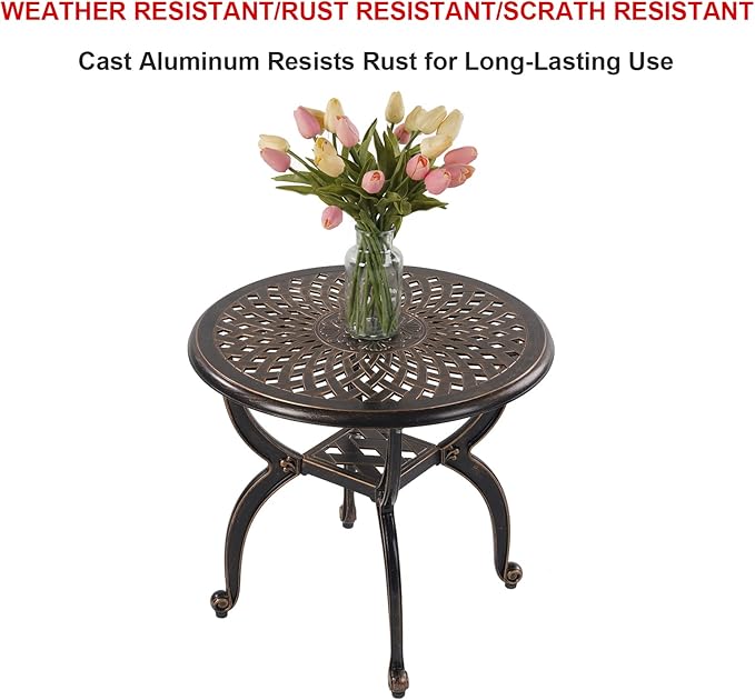C/G Outdoor Side Tables,Cast Aluminum Patio End Tables,Anti-Rust Coffee Table for Garden Patio Lawn (Round-end Tables, Copper)