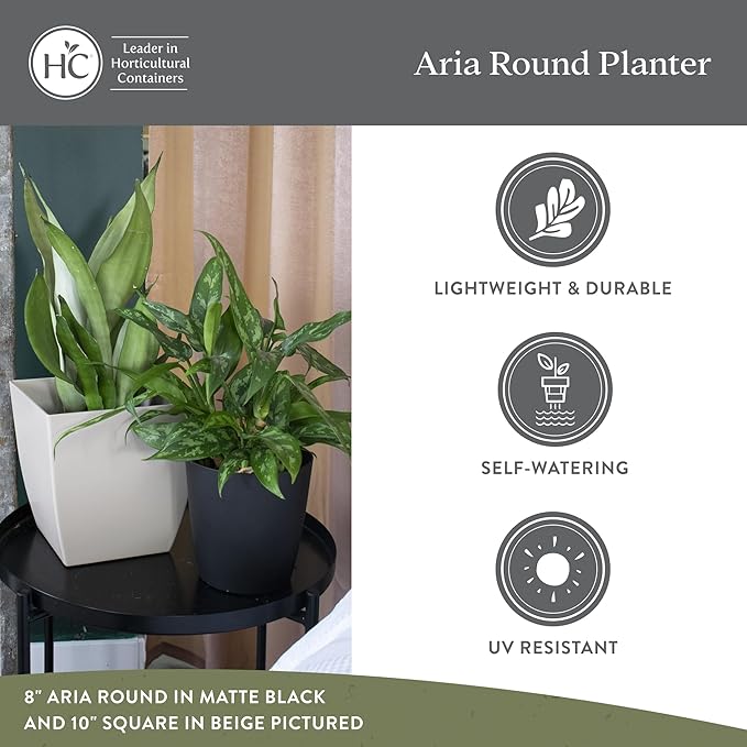 The HC Companies Aria Round Self-Watering Pot - Lightweight Plastic Planter for Herbs & More - Durable Plant Pots for Indoor Plants & Outdoor Plants (8" Sapphire Blue, Pack of 2)