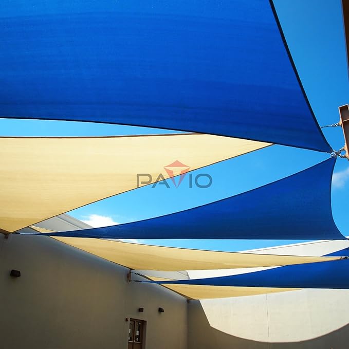 Patio Paradise 27' x 27' x 27' Sun Shade Sail Triangle Canopy Shade Cloth Fabric Sunlight Block Patio Pergola Cover HDPE Deck Awning for Outdoor Backyard Roof Shading, Blue