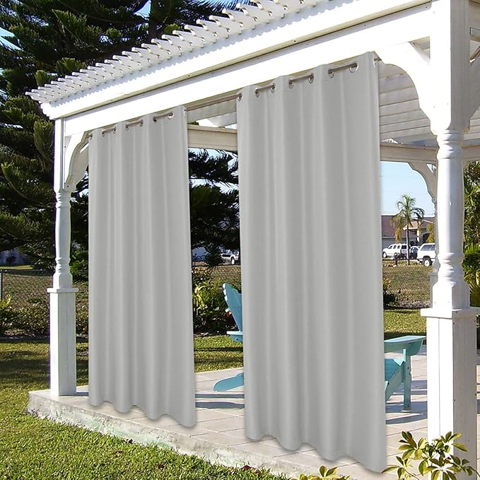 BONZER Outdoor Curtains for Patio Water Resistant Heavy Privacy Light Filtering Grommet Outside Curtains for Porch, Pergola, Gazebo, 1 Panel, 84W x 84L inch, Silver