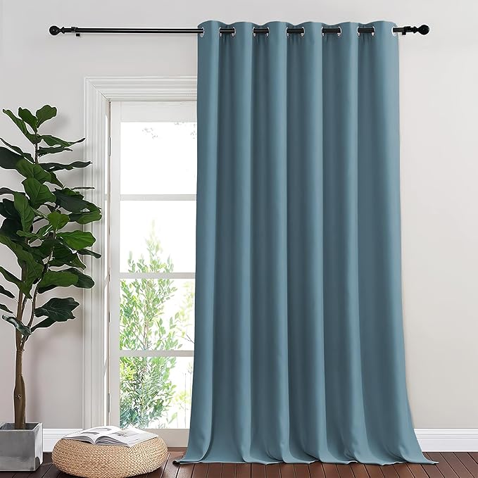 NICETOWN Sliding Door Curtain 108 Inches Long - Blackout Thermal Insulated Grommet Room Divider Privacy Drape for Patio Glass Door, 1 Panel, Smoky Blue, 100 Inch Extra Wide