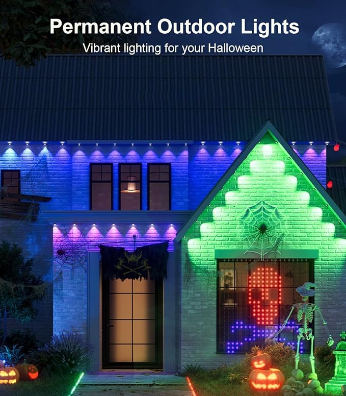 150FT Permanent Outdoor Lights for House, Smart Color Change LED Waterproof Christmas Lights Outdoor with APP Remote Control, Outside Eaves Lighting Decor for Holiday, Halloween, Roof, Party, Pool
