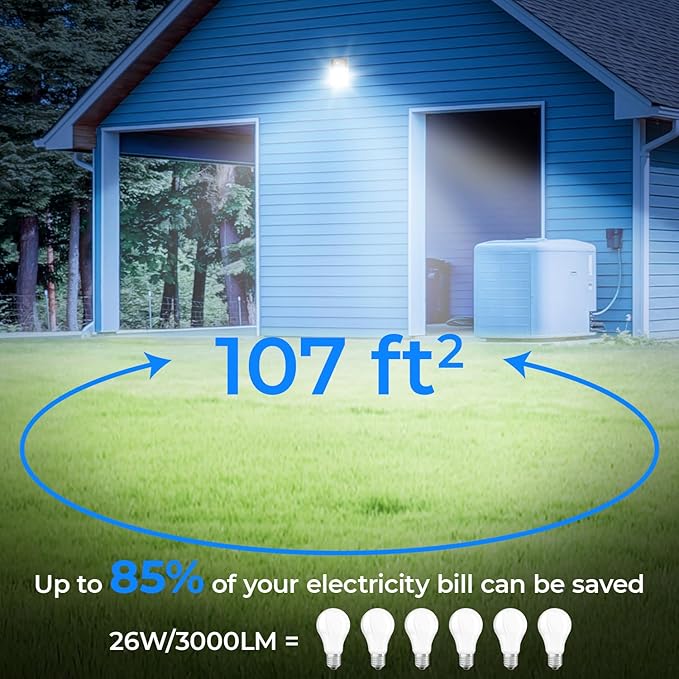 CINOTON 26W LED Wall Pack Light with Dusk to Dawn Sensor, 3000LM [100-277Vac] LED Wall Lights IP65 Waterproof Outdoor Security Flood Lighting for Garage Warehouse Garden 5000K-Daylight 1 Pack